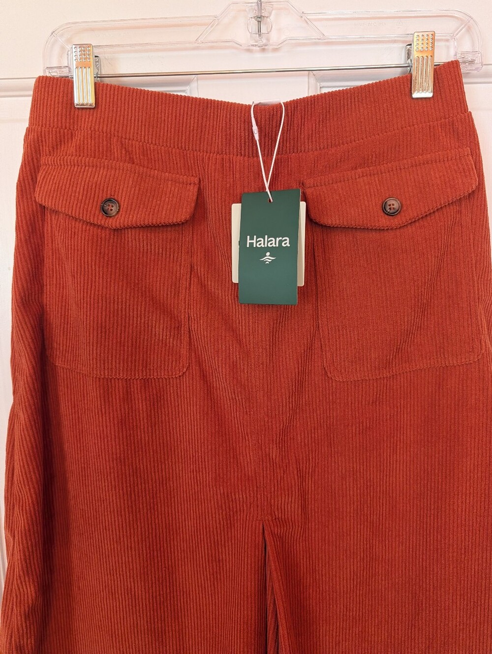 NWT Women's HALARA AuraCord Cloud Baked Clay Ribbed Corduroy Midi Skirt Sz M - Picture 2 of 7